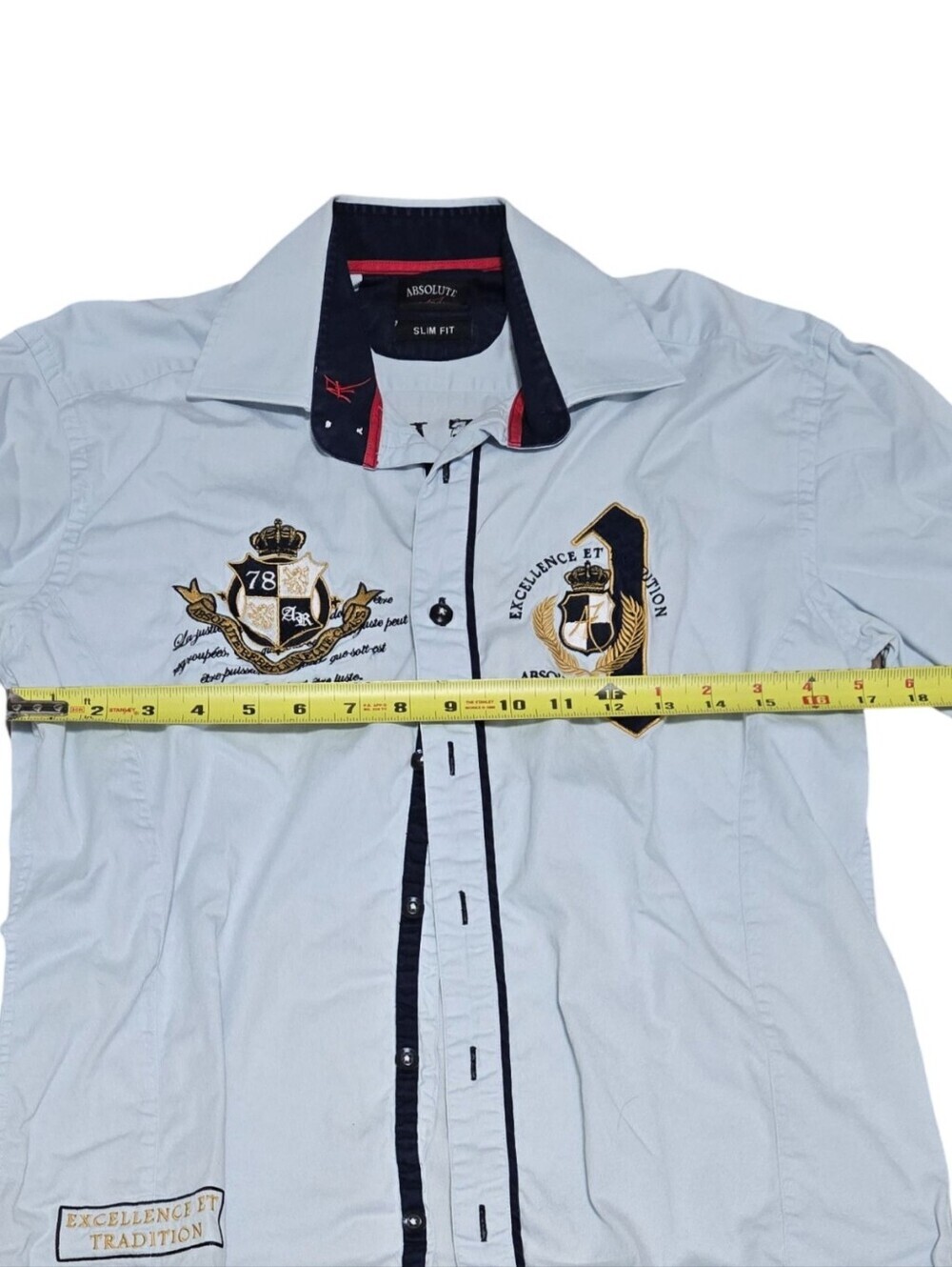 Absolute Rebellion Embroidered Light Blue Men's Dress Shirt Luxury Size 2 (S) - Picture 4 of 10
